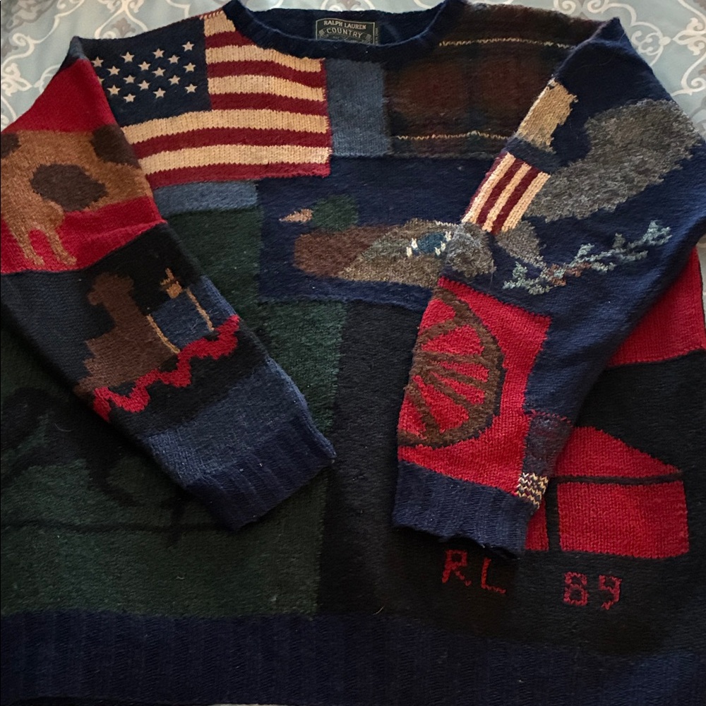 Ralph Lauren Country Woman’s  Authentic Dry Goods Patchwork Crewneck Sweater